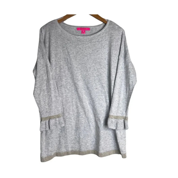 Lilly Pulitzer Charla Sweater CoolMax Heathered Crew Light Gray Size Medium‎ - Picture 1 of 9